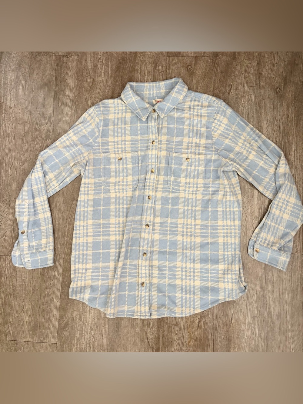 Faherty Legend Sweater Shirt Blue Cream Plaid Button-Down Size L